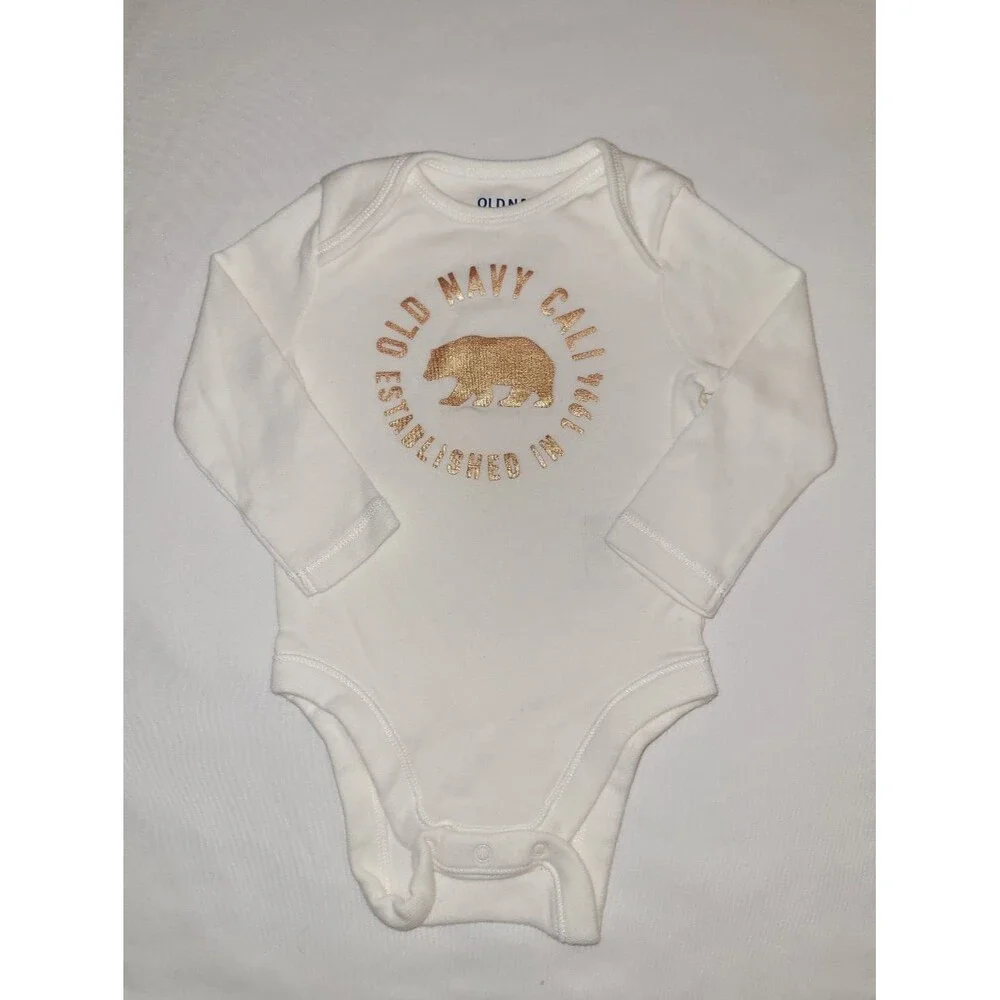 Old Navy Size 3-6m Tan Zip Hoodie, White Graphic Bodysuit & Olive Pants Outfit